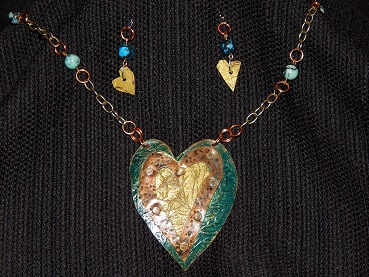 Heart necklace and earrings