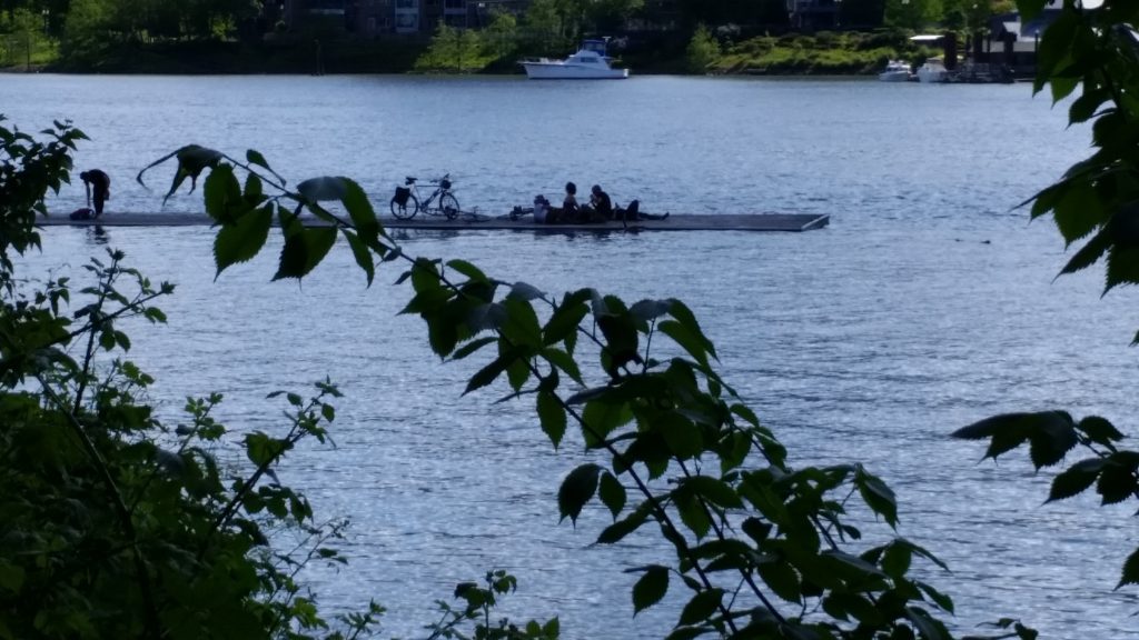 Bike on Kayak Dock on River